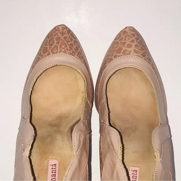 Samanta pink snakeskin print heels leather sz8 wide formal wedding casual boho - Picture 12 of 16